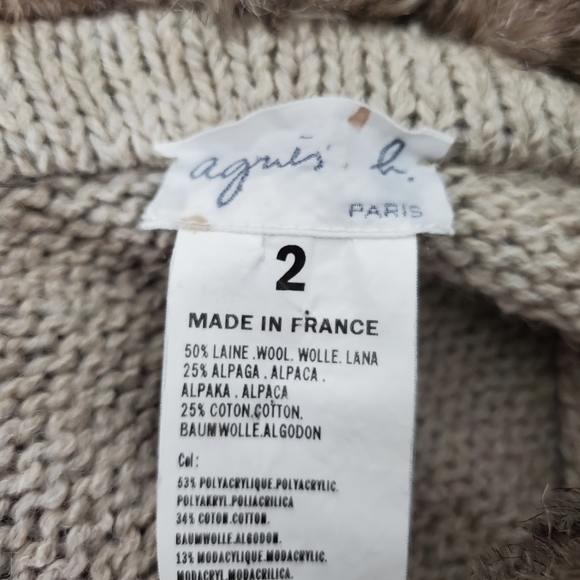 AGNES B PARIS WOOL/ALPACA BLEND ZIP CARDIGAN FAUX FUR COLLAR - Picture 9 of 11